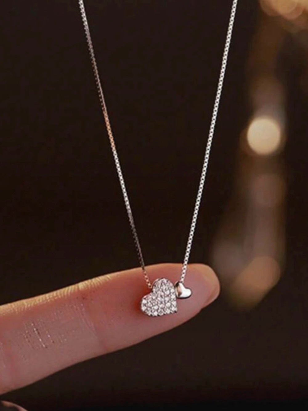 Silver Heart Pendant Necklace with Crystal Accent